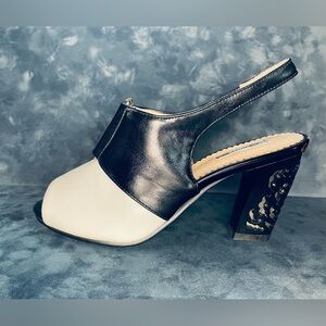 Luvshoe Black & Cream Slingback Sculptural Heel 37/6.5Never Worn